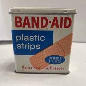 Vintage Band-Aid Hinged Lid Tin Box Johnson & Johnson Plastic‎ Strip